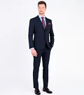 Dark blue stretch suit with linear pattern